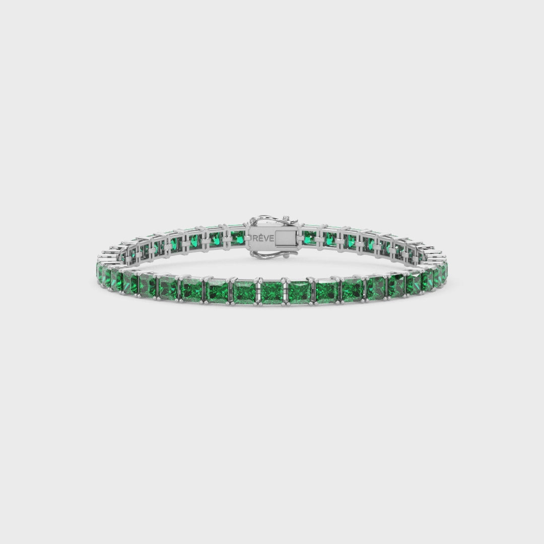 Bracelet de tennis Princess Lab en vermeil d'émeraudes de Zambie et or blanc 18 carats