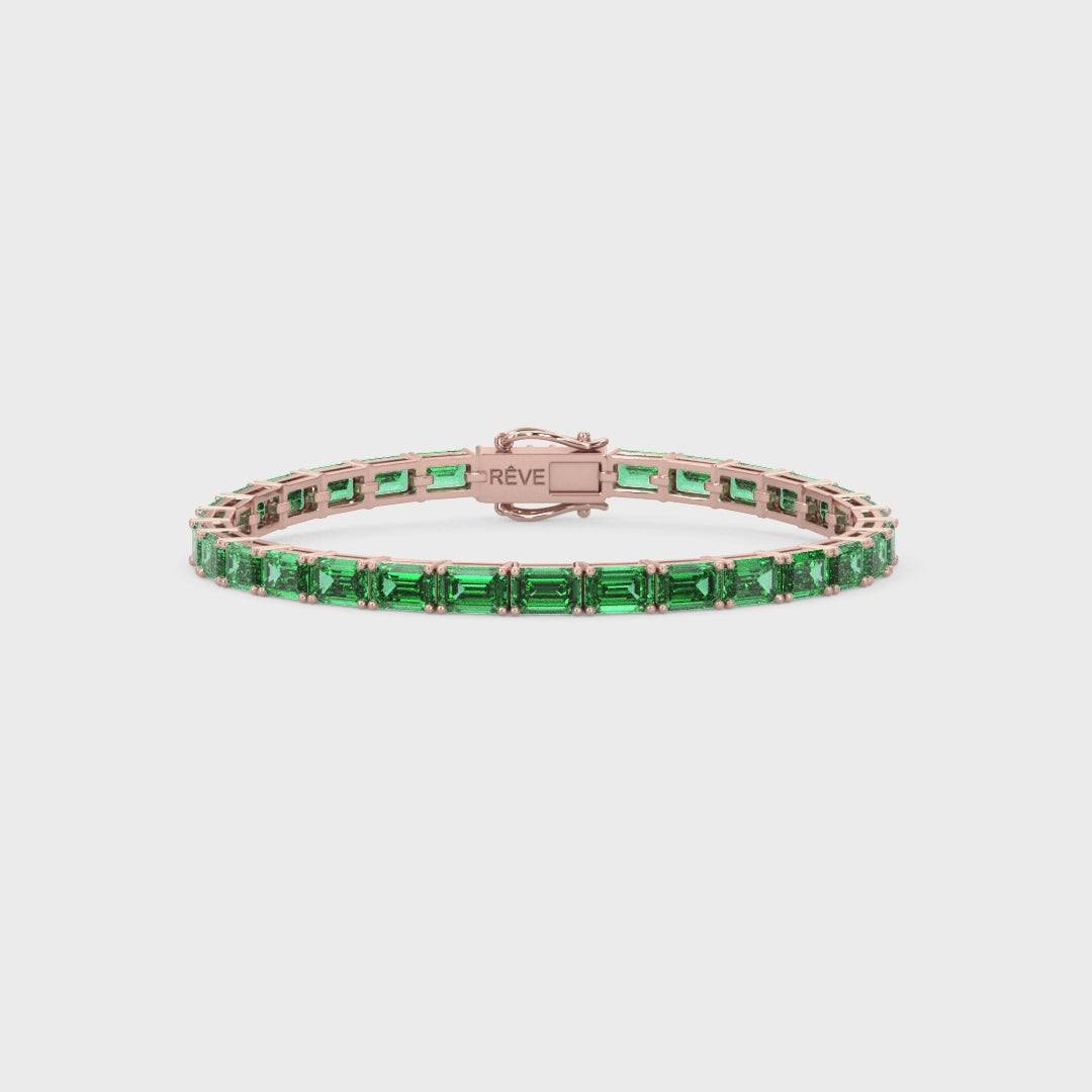 Tennisarmband mit smaragdgeschliffenem (6x4mm) kolumbianischem Labor-Smaragd in 18K Roségold-Vermeil