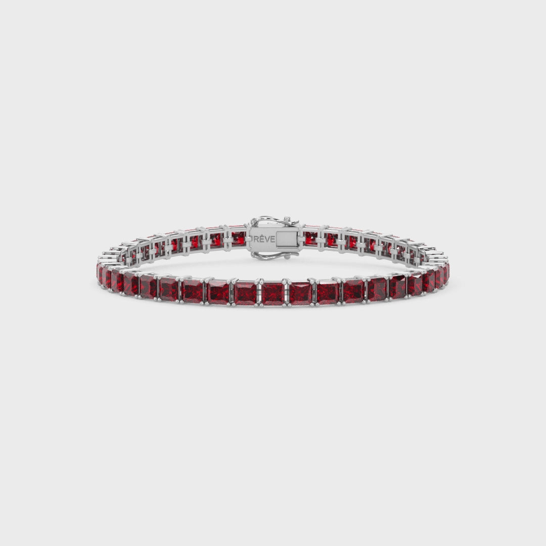 Bracelet de tennis Princess Lab en vermeil d'or blanc 18 carats orné d'un rubis sang de pigeon