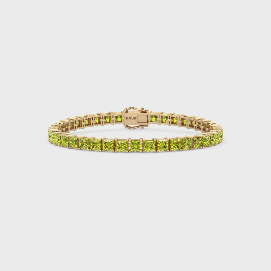 Bracelet de tennis Princess Lab en saphir jaune et vermeil en or jaune 18 carats
