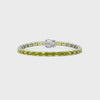 Bracelet de tennis en vermeil d'or blanc 18 carats et saphir jaune de laboratoire taille émeraude
