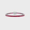 Bracelet de tennis en vermeil d'or blanc 18 carats avec rubis rose rouge de laboratoire taille émeraude