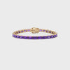 Bracelet de tennis en vermeil d'or jaune 18 carats et saphir violet de laboratoire taille émeraude