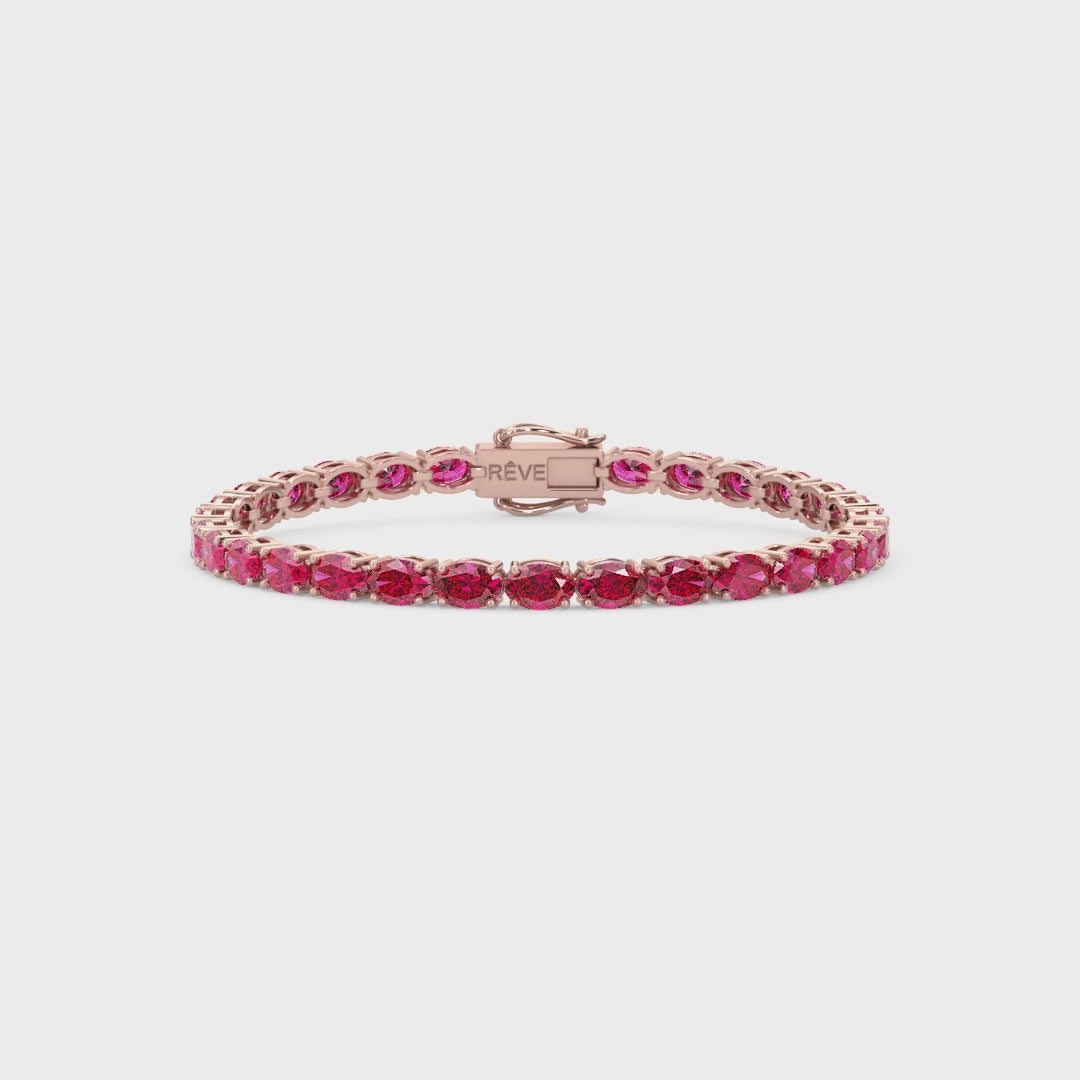Ovales (6x4mm) Tennisarmband mit laborgeprüftem rosarotem Rubin in 18K Roségold-Vermeil