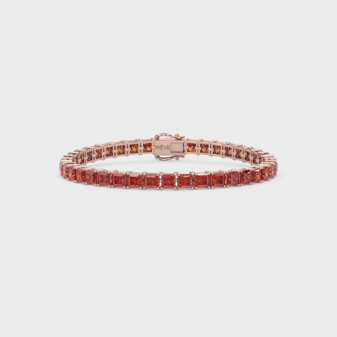 Bracelet de tennis Princess Lab en saphir orange et vermeil en or rose 18 carats