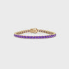 Bracelet de tennis en vermeil d'or jaune 18 carats avec saphir violet de laboratoire rond de 11,6 ct