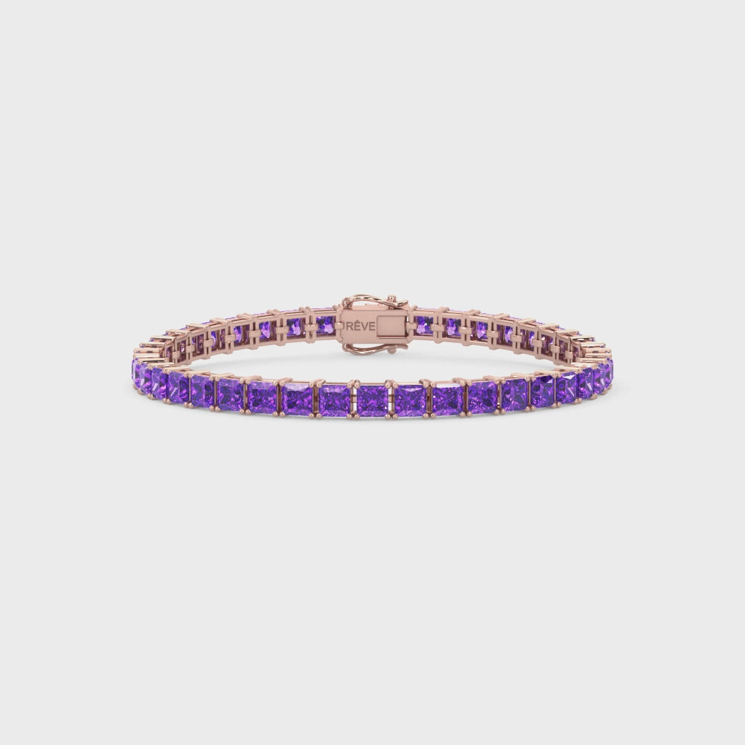 Prinzessin (4 mm) Labor-Saphir-Tennisarmband in Lila aus 18 Karat Roségold-Vermeil