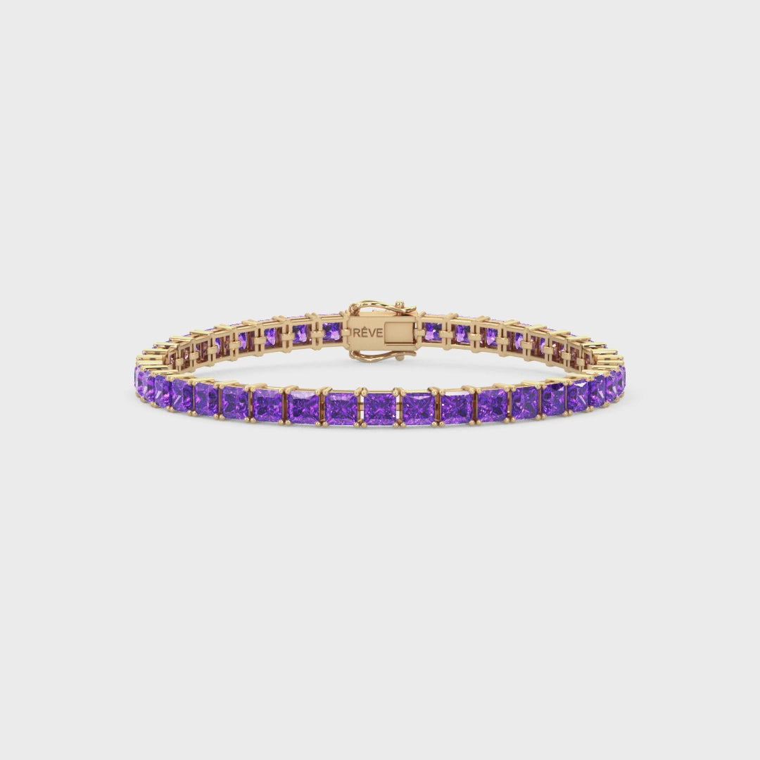 Bracelet de tennis Princess Lab en saphir violet et vermeil en or jaune 18 carats