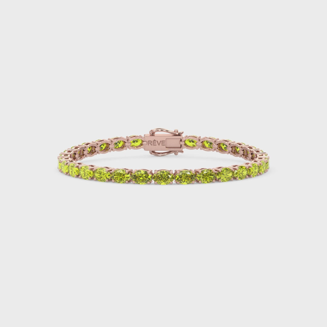 Bracelet de tennis ovale en saphir jaune de laboratoire, monté sur vermeil en or rose 18 carats